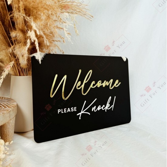 Acrylic Welcome Please Knock Hanging Door Sign