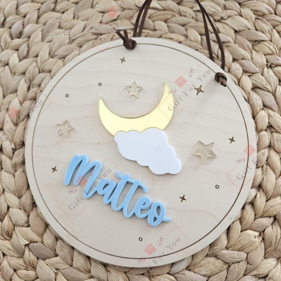 Personalized Moon & Stars Baby Name Hanging Plaque Personalized Moon & Stars Baby Name Hanging Plaque