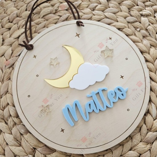 Personalized Moon & Stars Baby Name Hanging Plaque Personalized Moon & Stars Baby Name Hanging Plaque