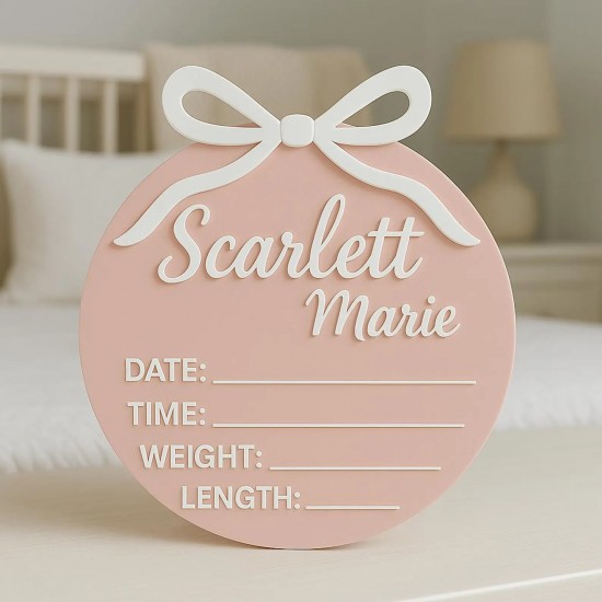 Bow Personalized Baby Birth Announcement Sign Bow Personalized Baby Birth Announcement Sign
