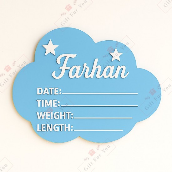 Cloud Personalized Baby Birth Announcement Sign