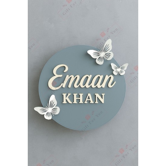 Personalized Acrylic Butterfly Name Plate – Round Design