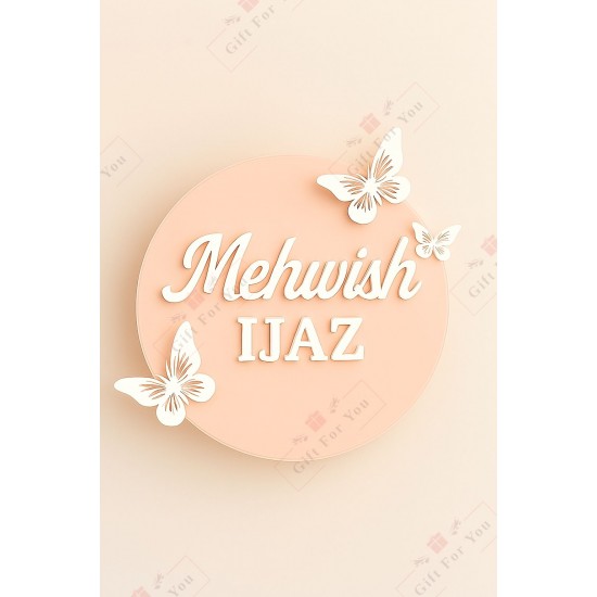 Personalized Acrylic Butterfly Name Plate – Round Design