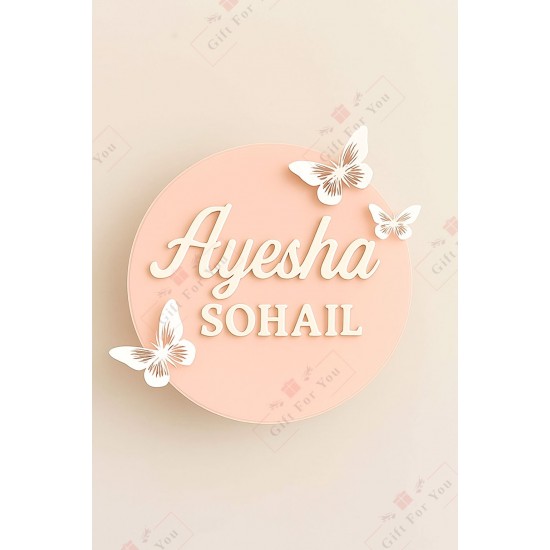 Personalized Acrylic Butterfly Name Plate – Round Design