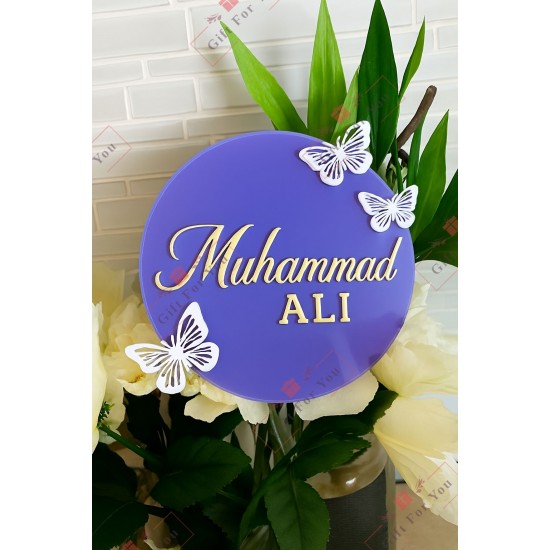 Personalized Acrylic Butterfly Name Plate – Round Design