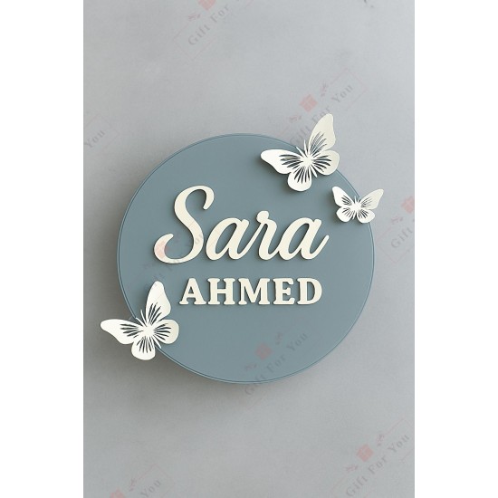 Personalized Acrylic Butterfly Name Plate – Round Design
