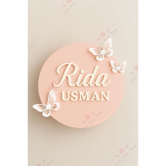 Personalized Acrylic Butterfly Name Plate – Round Design