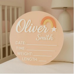 Personalized Baby Birth Announcement Sign – Rainbow Welcome Design
