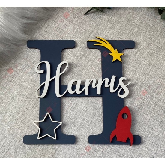 Personalized Kids Acrylic Name Initial Wall/Table Decor – Space Theme