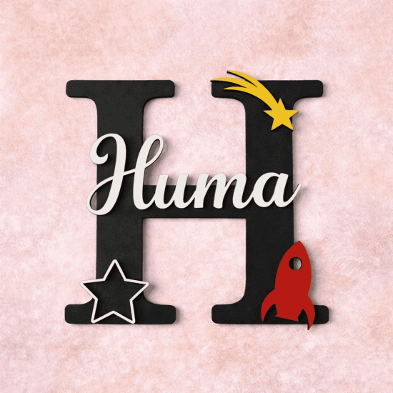 Personalized Kids Acrylic Name Initial Wall/Table Decor – Space Theme