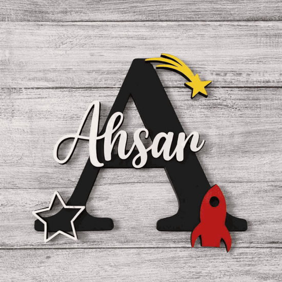 Personalized Kids Acrylic Name Initial Wall/Table Decor – Space Theme