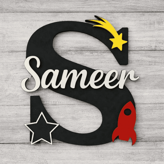 Personalized Kids Acrylic Name Initial Wall/Table Decor – Space Theme