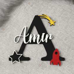 Personalized Kids Acrylic Name Initial Wall/Table Decor – Space Theme