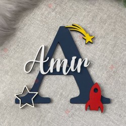 Personalized Kids Acrylic Name Initial Wall/Table Decor – Space Theme