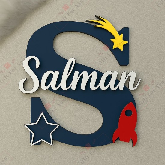 Personalized Kids Acrylic Name Initial Wall/Table Decor – Space Theme