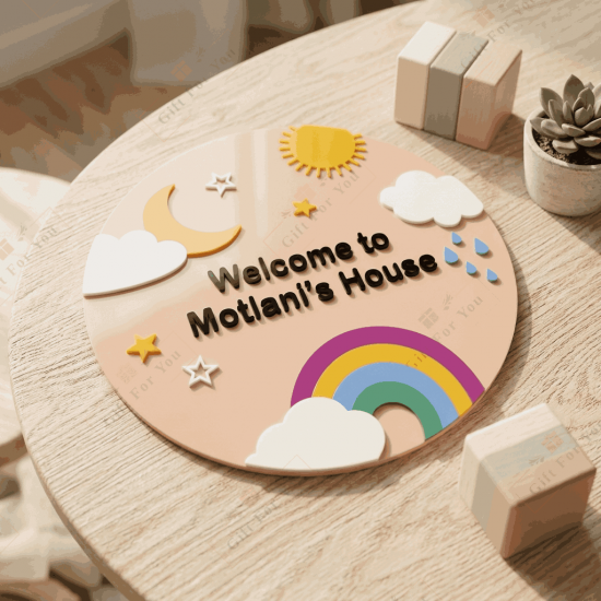 Personalized Rainbow Welcome House Sign – Custom Family Name Plaque Personalized Rainbow Welcome House Sign – Custom Family Name Plaque