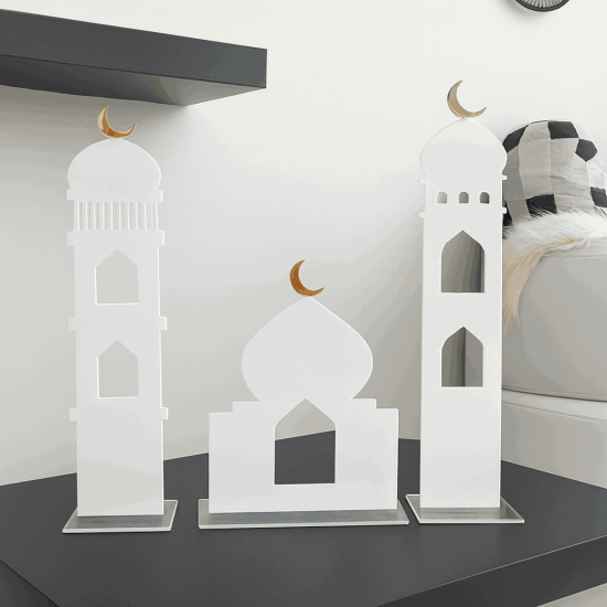 Luxury Islamic Acrylic Mosque Decor Set with Crescent Moon (Set of 3pcs)