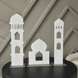 Luxury Islamic Acrylic Mosque Decor Set with Crescent Moon (Set of 3pcs)